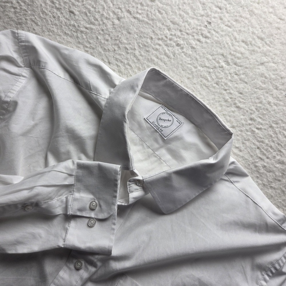 Bespoke Dress Shirt Mens 2XL 18.5 34/35 White Classic Fit Long Sleeve Woven